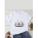 Women Landscape Print O  Neck Casual Short Sleeve T  Shirts