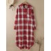 Women Plaid Commute Business Outer wear Bottom Down Front Loose Shirt Dress Cardigans