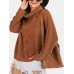 Women Solid Color High Neck Pullover Casual Warm Ribbed Knitted Sweater