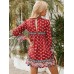 Print Ethnic Pattern Patchwork V Neck Long Sleeve Midi Dress