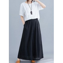 New women's trousers retro literary cotton and linen casual black trousers